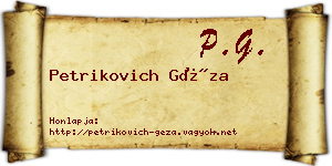 Petrikovich Géza névjegykártya